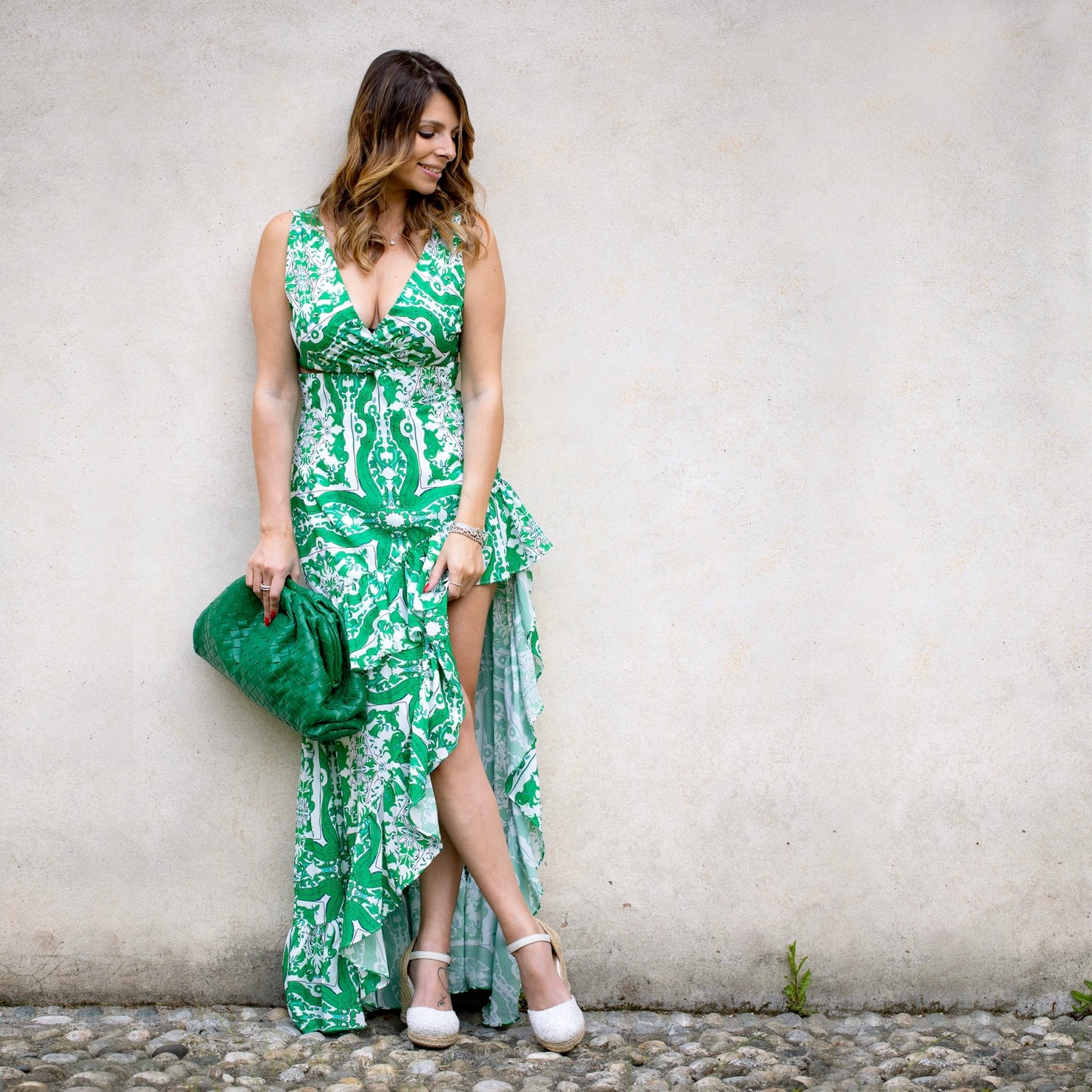 Abito lungo stampa verde