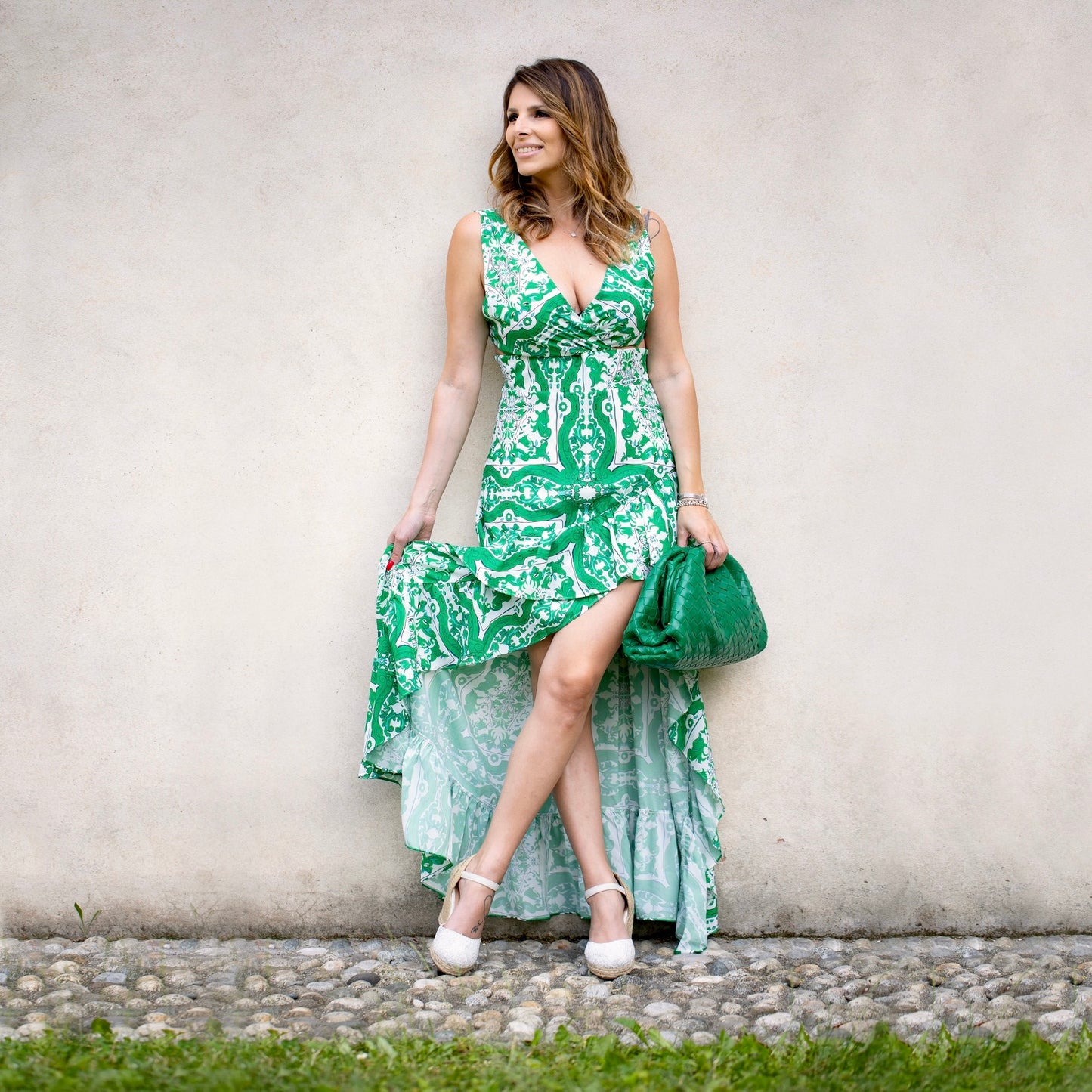 Abito lungo stampa verde