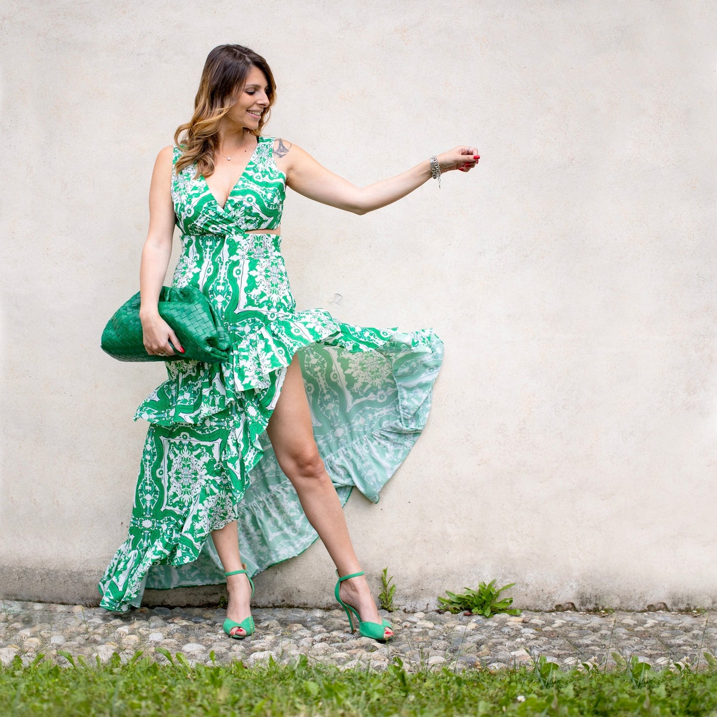 Abito lungo stampa verde